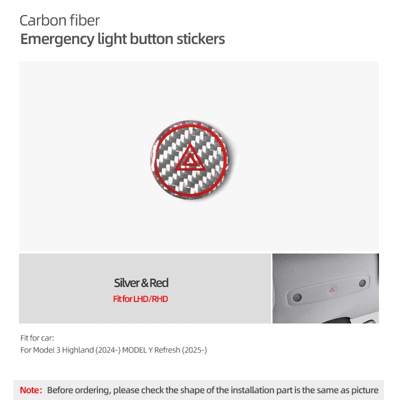 For Tesla 2019- Model 3 Highland Model Y Juniper Carbon Fiber Emergency Light Button Trim Stickers Car Interior Tuning Accessory