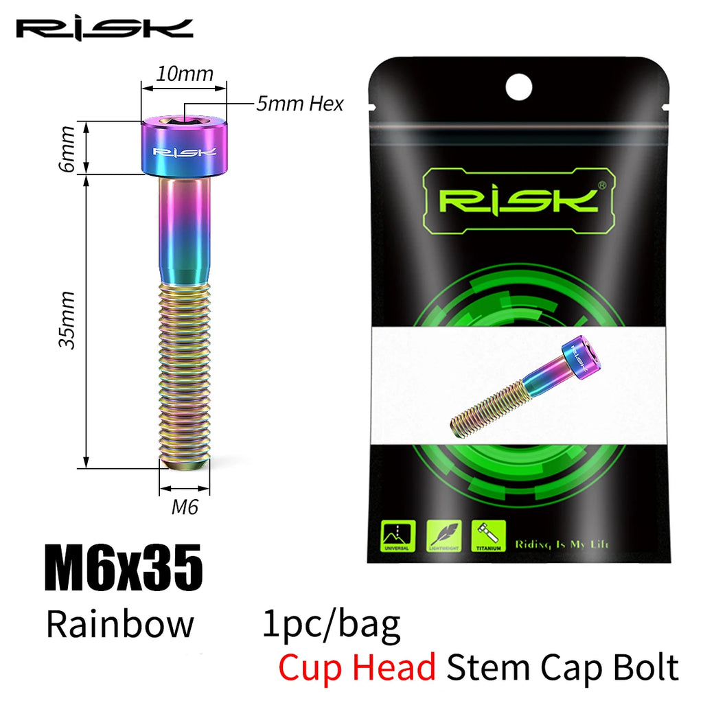 RISK Bike Titanium Bolt Screw M6x30 M6x35 M6x40 M6x50 for Bicycle Headset Stem Cap Cover Disc Brake Caliper Flat Allen Head