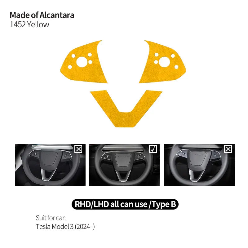For Tesla Model 3 (2024 -) Tesla Model Y (2025 -) Made of Alcantara Steering Wheel Panel Trim Sticker Car Interior Accessories