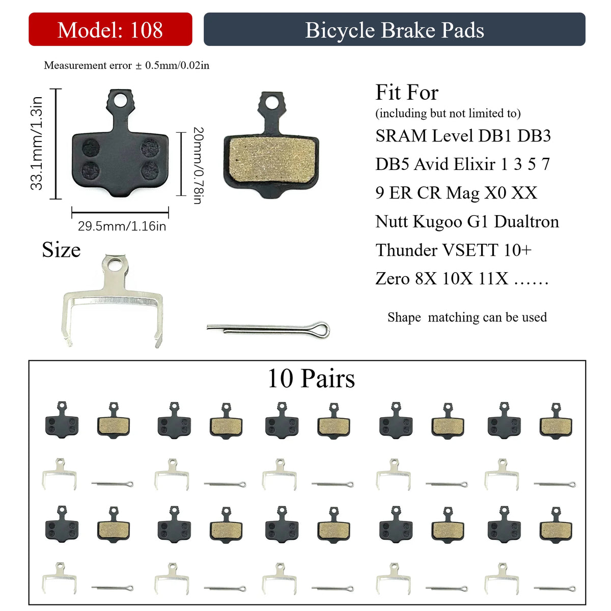 10 Pairs Multiple Models Bike Resin Disc Brake Pads MTB/Road/E-Scooters for Shimano XTR Deore Sram Level Code Guide Magura