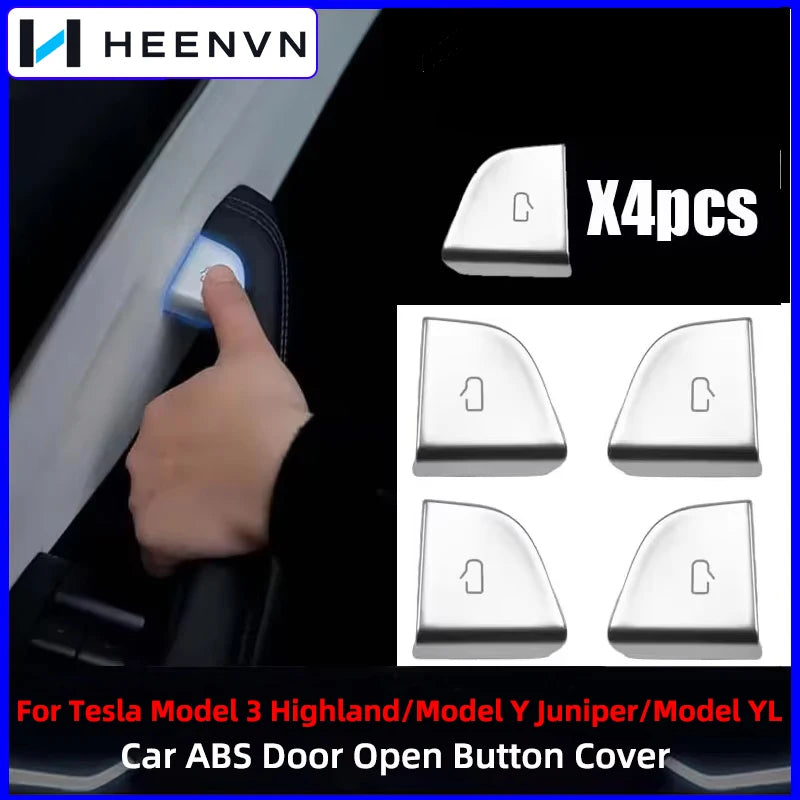 Heenvn 4PCS Car Open Door Button Stickers For Tesla Model 3 