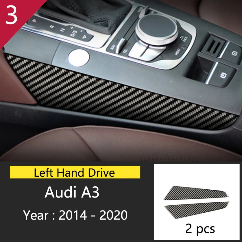 Car Styling Center Console Gear Shift Panel Decoration Cover Sticker Trim For Audi A3 8V S3 2014-2019 Carbon Fiber Accessories