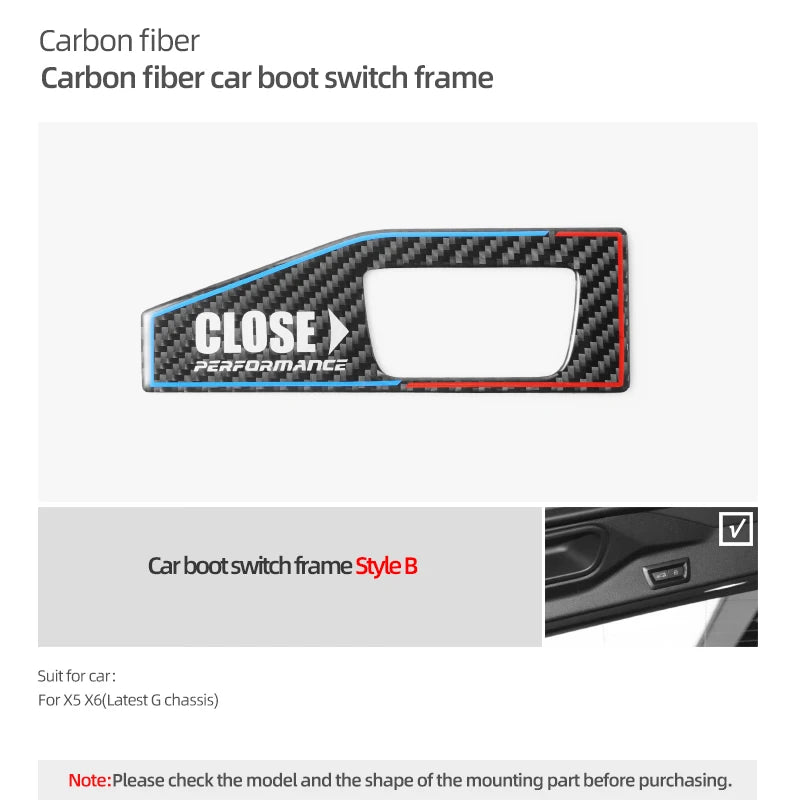 For BMW X5 E70 F15 X6 E71 F16 X3 F25 G01 X4 F26 G02 X1 E84 X2 Carbon Fiber Car Interior Trim Rear Trunk Switch Button Sticker