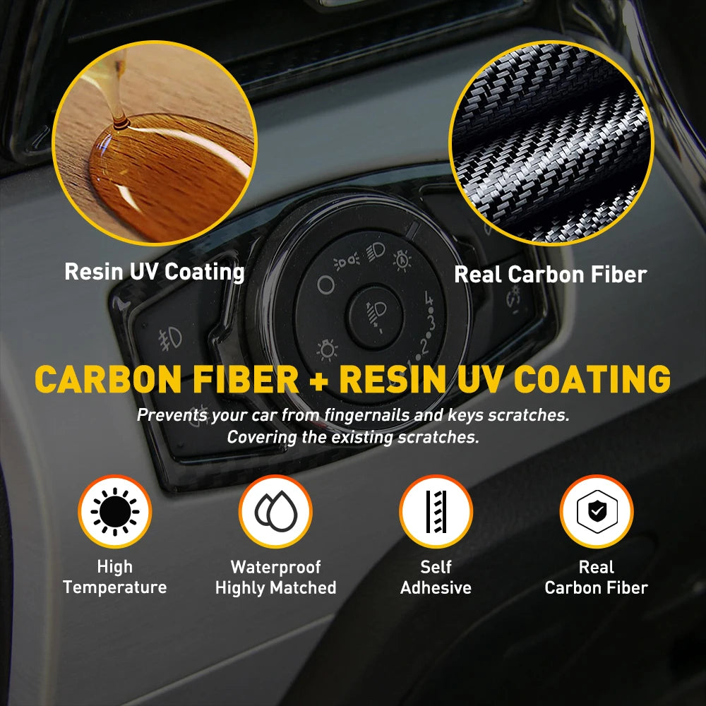 1Pcs Carbon Fiber Headlight Switch Trim Decor Cover for Ford