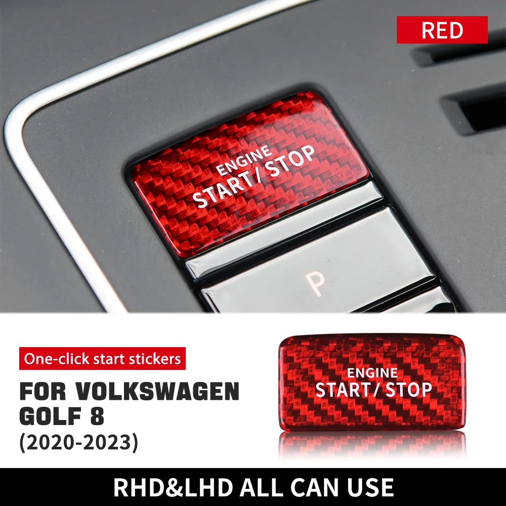 Hard Dry Carbon Fiber For Volkswagen VW Golf 8 MK8 2020 2021 2022 2023 Car Engine Start Stop Button Sticker Interior Trim