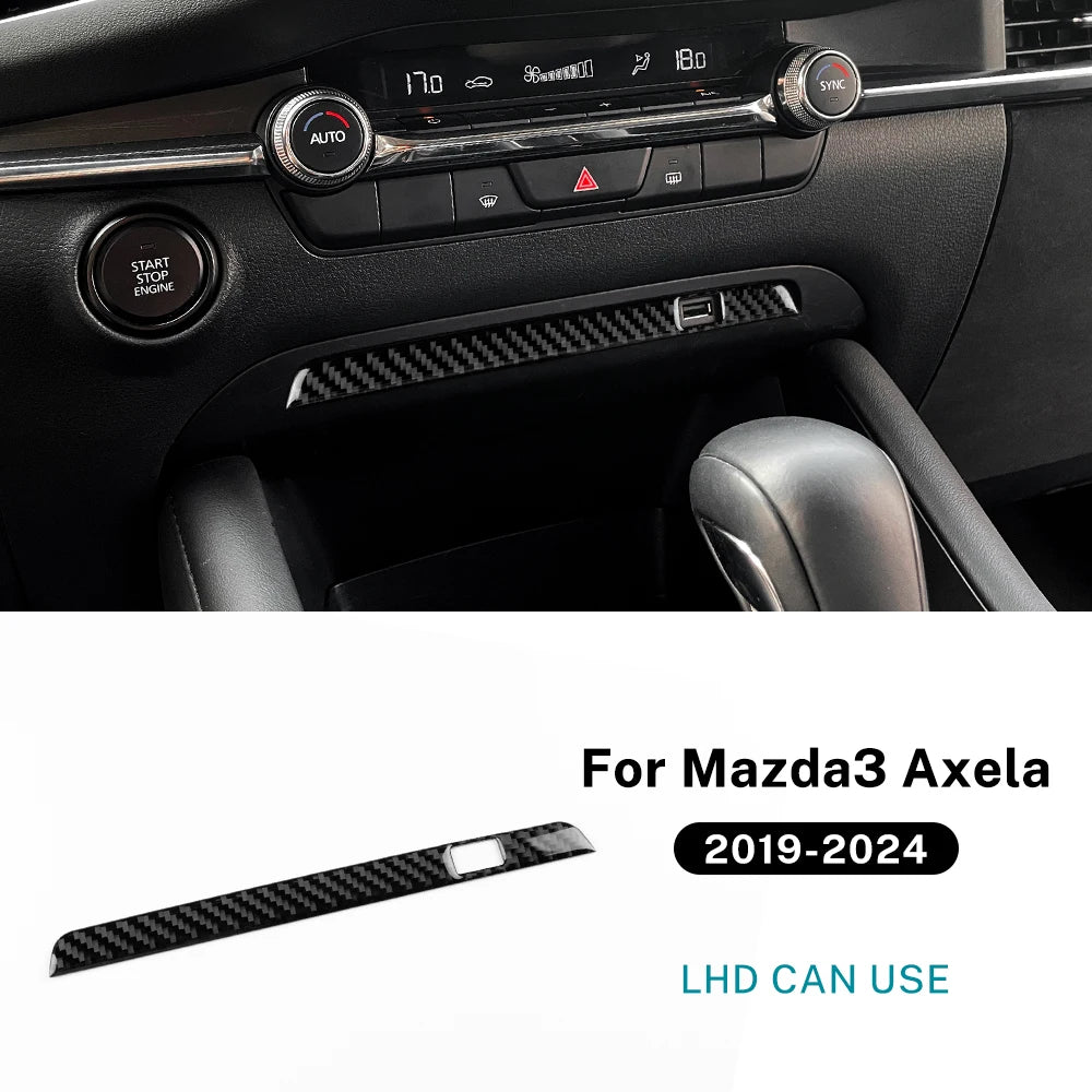 Real Soft Carbon Fiber Sticker For Mazda 3 Axela 2019 2020 2021 2022 2023 2024 2025 LHD RHD Car Central Control USB Frame Trim