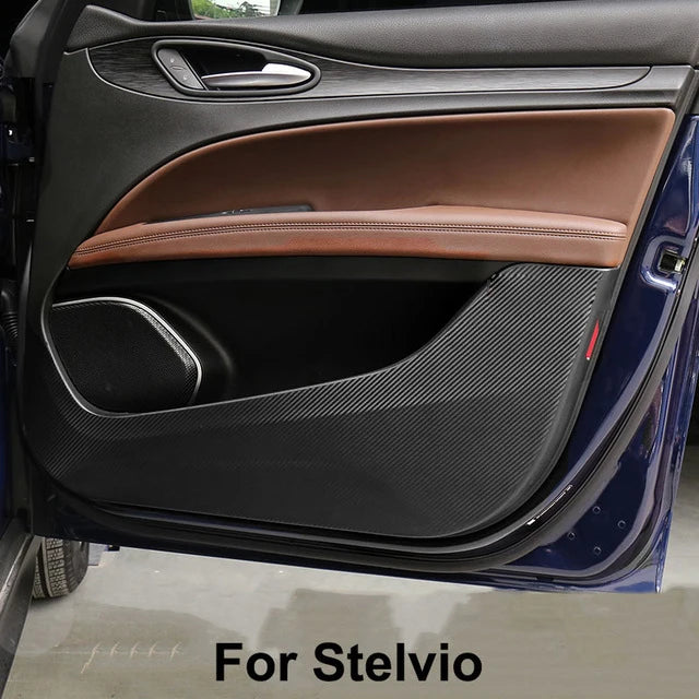 QHCP Car Door Anti kick Sticker Pad Carbon Fiber Anti-dirty Mat Anti-kick Trims For Alfa Romeo Giulia Stelvio Interior Accessory
