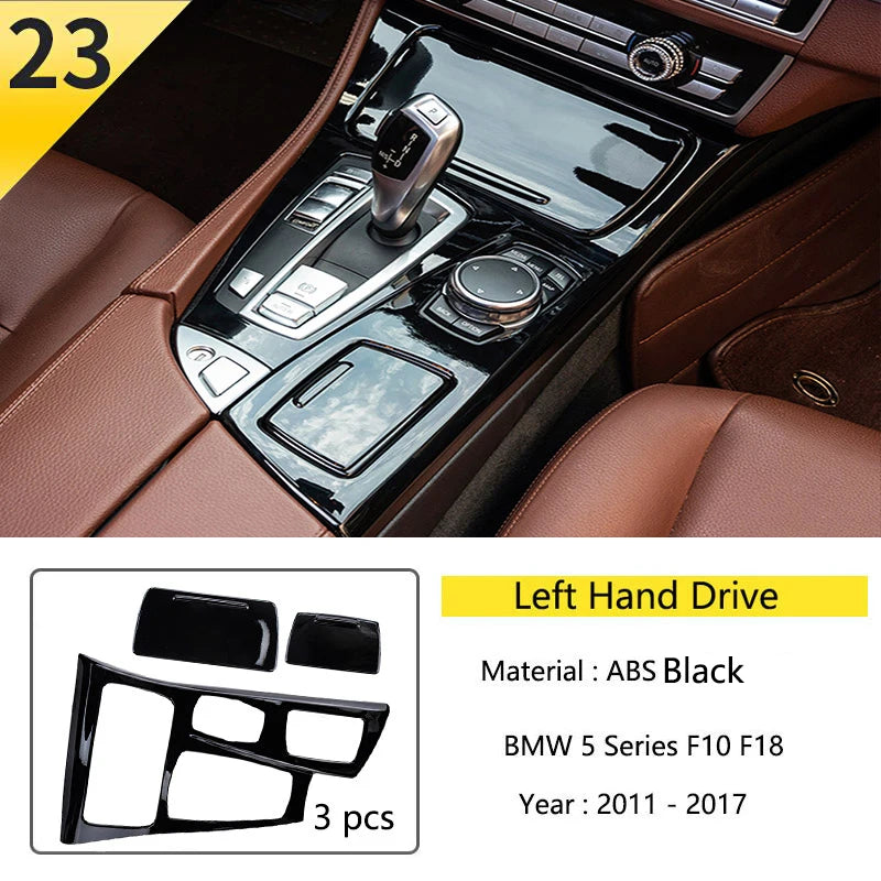 LHD For BMW 5 Series F10 F11 Carbon Fiber Car Central Armrest Box Cover Storage Box Gear Position Panel Decoration Cover Trim